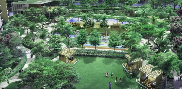 Diện tích mảng xanh lớn tại khuôn viên dự án Palm City quận 2